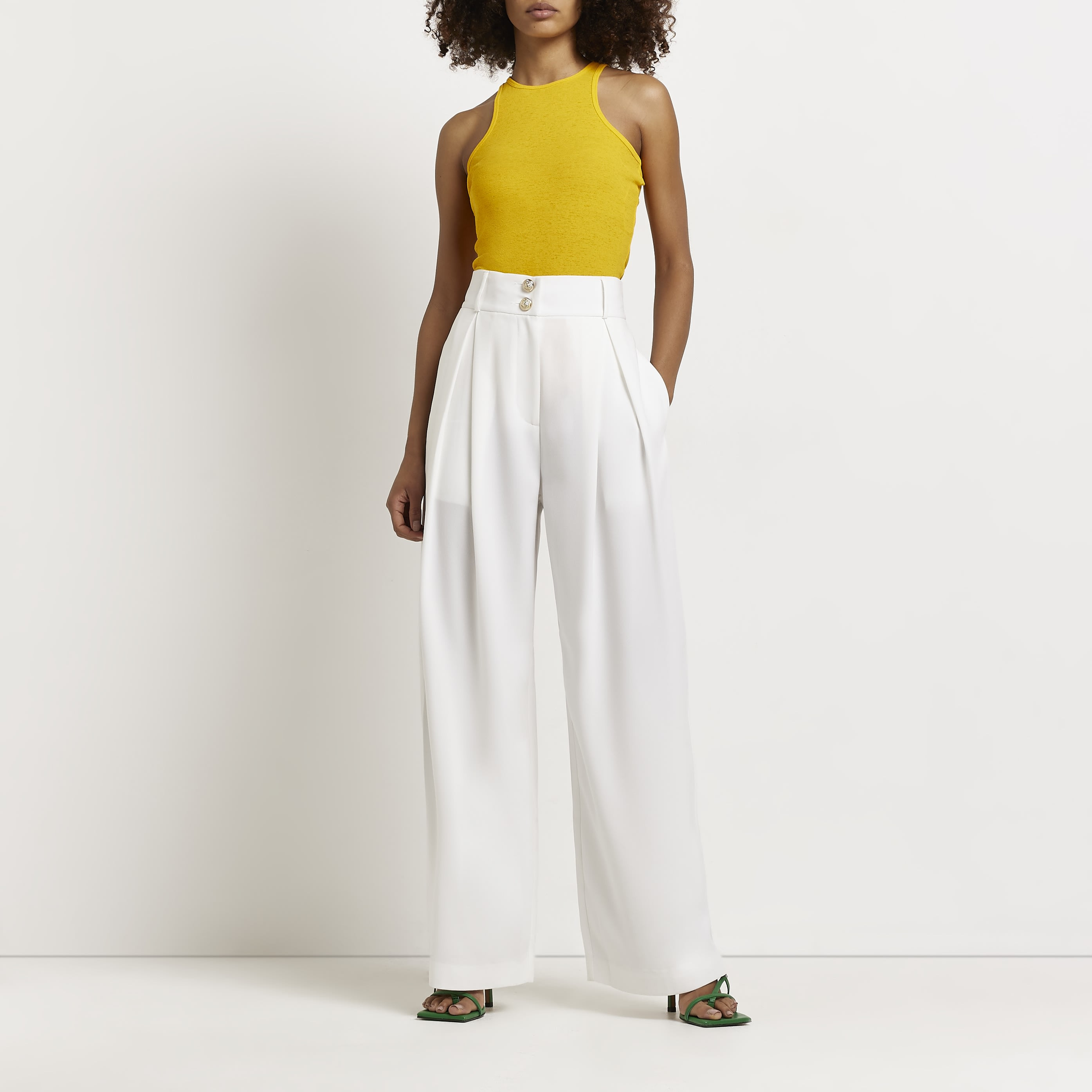 River Island Womens White wide leg pleated trousers | River Island (UK & IE)