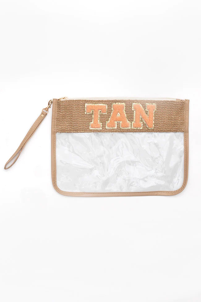 Tan Clear Straw Patch Bag | Pink Lily