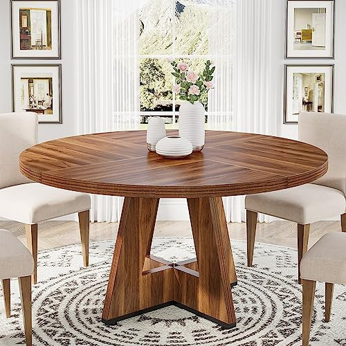 Tribesigns Round Dining Table Wood Kitchen Table for Dining Room, 47" Dinning Room Tables for 4 Adult, Farmhouse Dinner Table with Wooden Tabletop and Cross Base, Rustic Brown | Amazon (US)