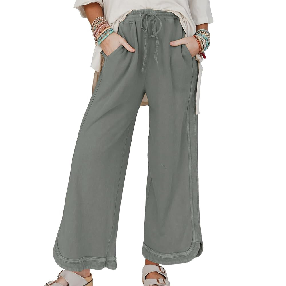Hixiaohe Women's Casual Wide Leg Sweatpants High Waist Baggy Acid Wash Pants Drawstring Athletic ... | Amazon (US)