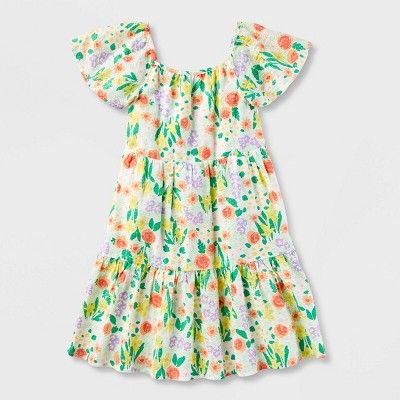 Girls' Adaptive Short Sleeve Floral Tiered Dress - Cat & Jack™ | Target