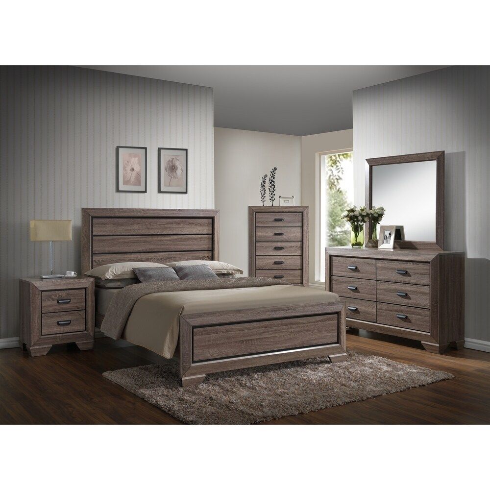 Home Source Danielle Bedroom Furniture Queen Bed/Dresser/Mirror/2 Nightstands/ Chest (Brown - Oak Fi | Bed Bath & Beyond