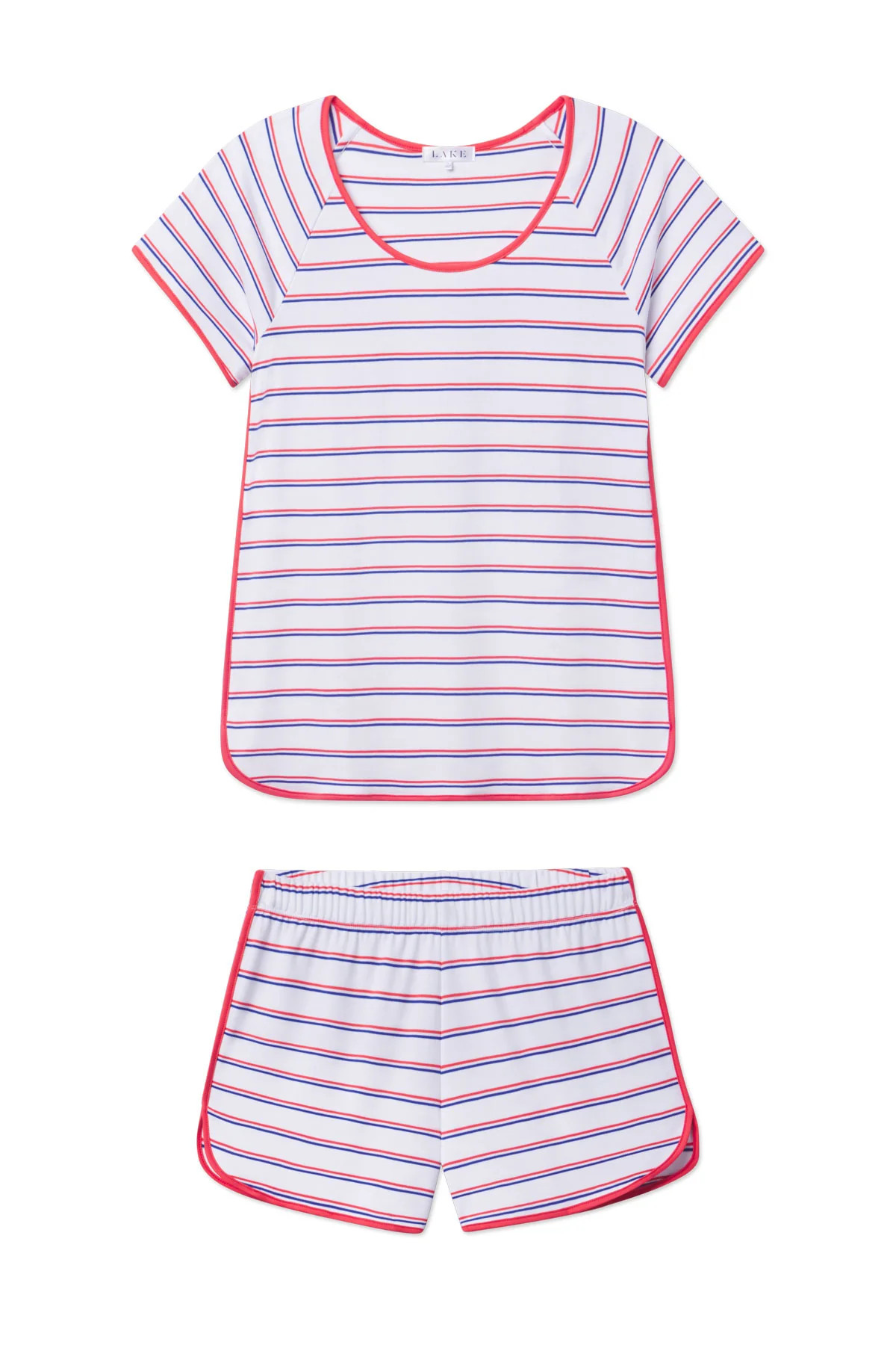 Pima Shorts Set in Sunkissed Coral Club Stripe | Lake Pajamas