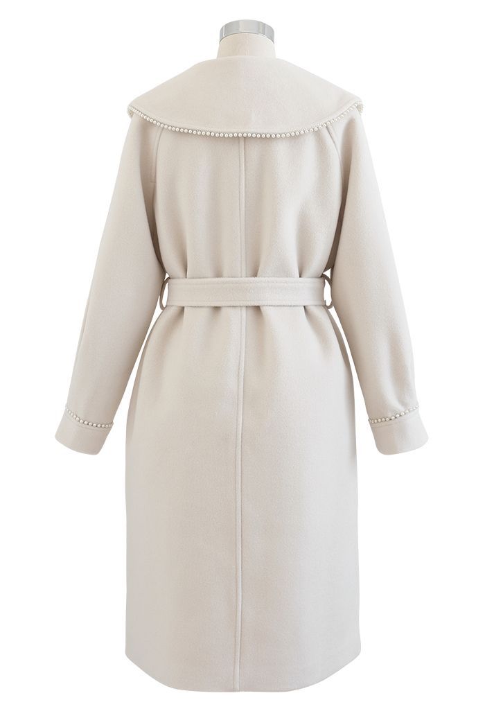 Pearl Edge Button Down Longline Wool-Blend Coat in Cream | Chicwish