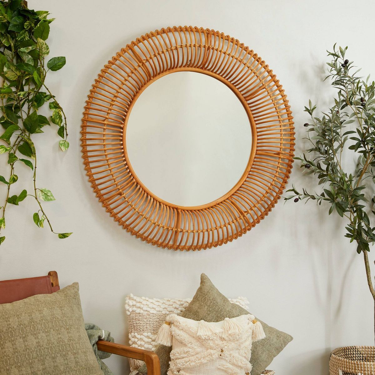 Rattan Handmade Weaved Frame Wall Mirror Brown - Olivia & May | Target