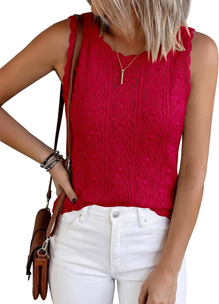 BTFBM Crochet Tank Tops for Women Hollow Out Sleeveless Loose Sweater Vest Top Summer Spring 2026... | Amazon (US)