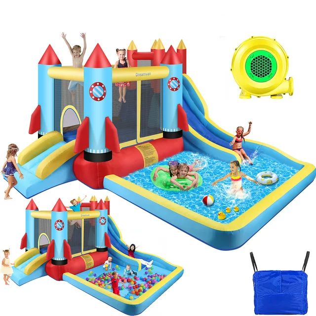 Qhomic 146''x 132'' x 82'' Inflatable Bounce Houses for Kids 3-12 with Blower Double Slide Climbi... | Walmart (US)