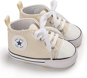 Baby Girls Boys Shoes Soft Anti-Slip Sole Newborn First Walkers Star High Top Canvas Denim Unisex In | Amazon (US)