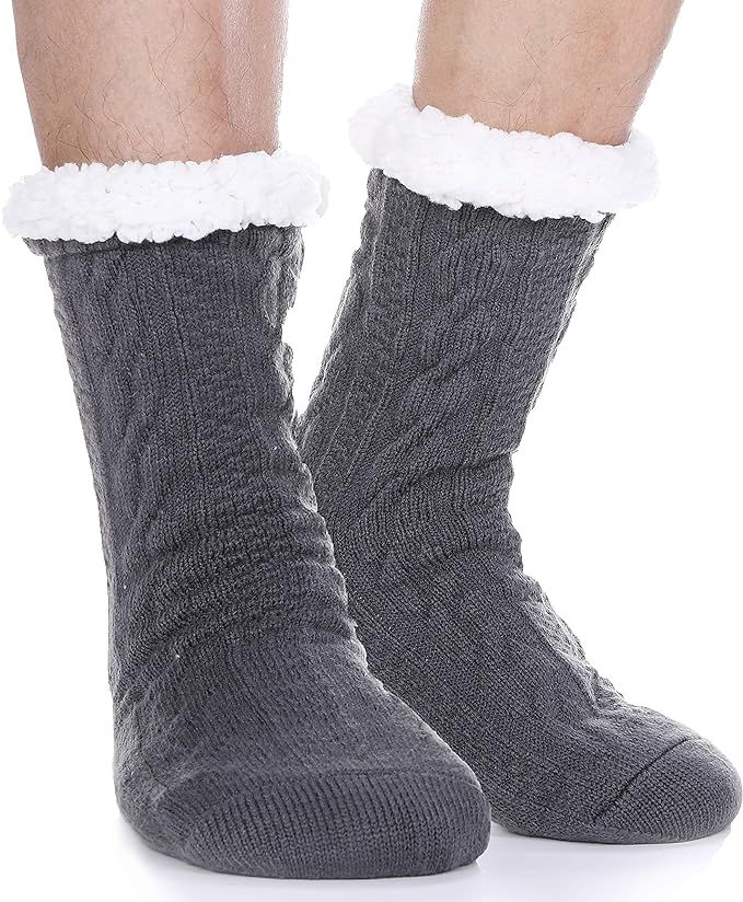 EBMORE Mens Slipper Fluffy Socks Thermal Winter Cosy Cabin Warm Fleece Soft Comfy Thick Non Slip ... | Amazon (UK)