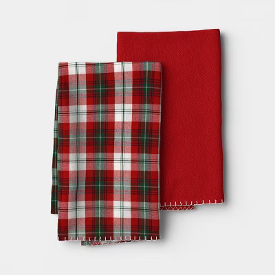 2pk Christmas Red Plaid Kitchen Towels - Threshold™ | Target