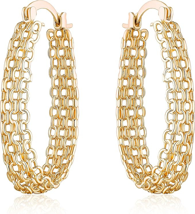 Gold Filigree Earrings for Women | Barzel 18K Gold Plated Link Mesh Braided Filigree Hoop Earring... | Amazon (US)
