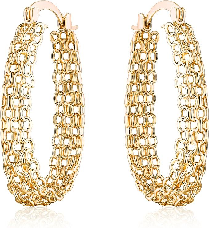 Gold Filigree Earrings for Women | Barzel 18K Gold Plated Link Mesh Braided Filigree Hoop Earring... | Amazon (US)