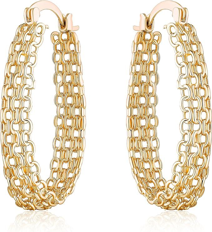 Gold Filigree Earrings for Women | Barzel 18K Gold Plated Link Mesh Braided Filigree Hoop Earring... | Amazon (US)