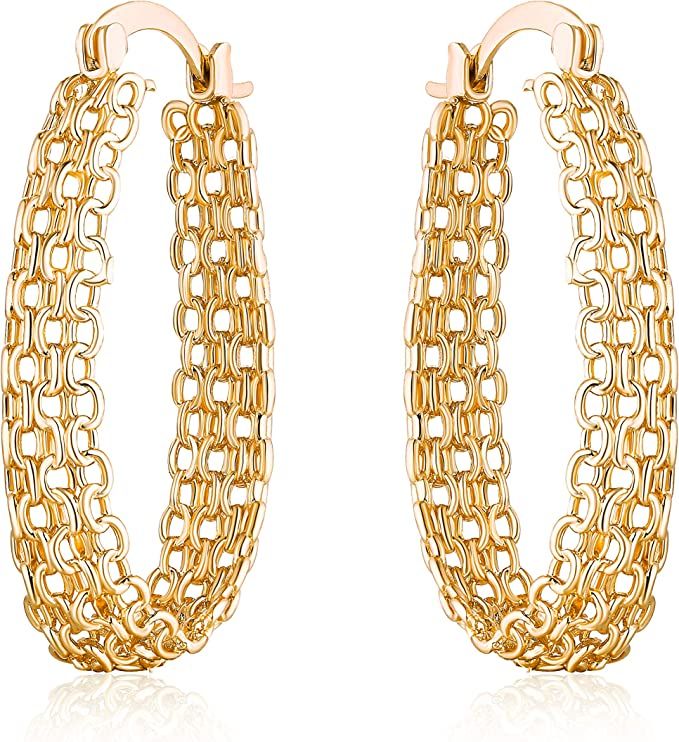 Gold Filigree Earrings for Women | Barzel 18K Gold Plated Link Mesh Braided Filigree Hoop Earring... | Amazon (US)