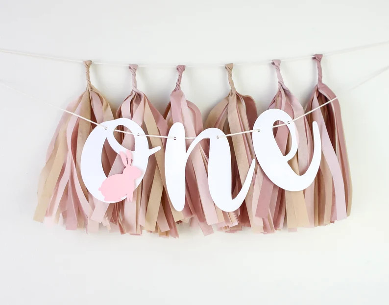 Bunny ONE High Chair Banner + Mini Tassels – First Birthday Party Decoration - Cake Smash | Etsy (US)