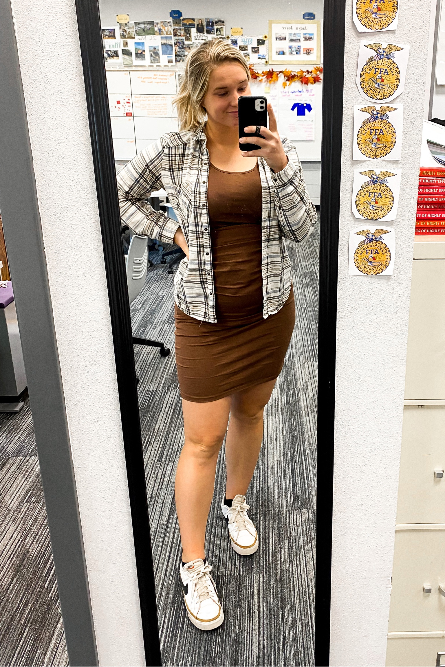 Patiently waiting to look pregnant, not bloated. 🙈 I love this dress though because it’s so comfy and easy to throw on an outfit that actually FITS  

#LTKunder50 #LTKbump #LTKworkwear