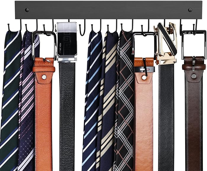 Belt Hanger Wall Mounted, Wooden Belt Organizer Max 12 Storage Capacity, 180° Rotating Space Sav... | Amazon (US)