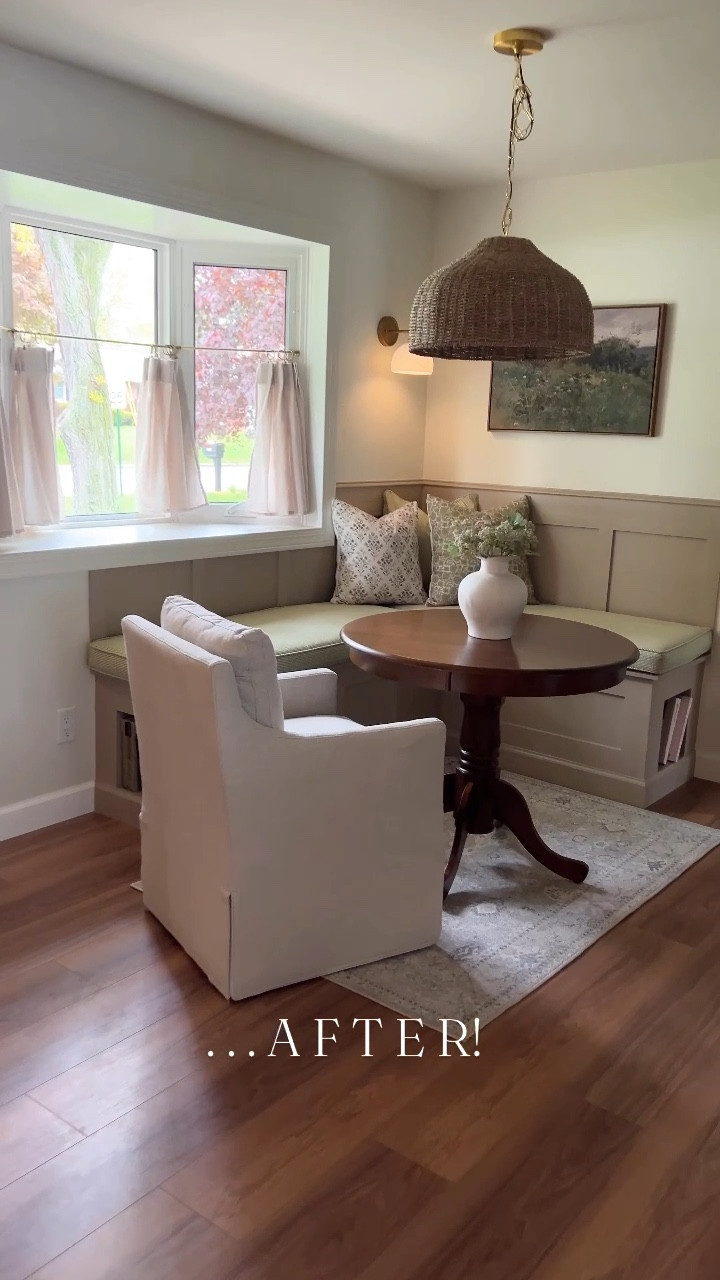 Before and after of this cozy new breakfast nook at my parent’s house!! 

For the rug you can stack my code REMIEXTRA5 on top of any other code on their website! 

#LTKHome #LTKStyleTip