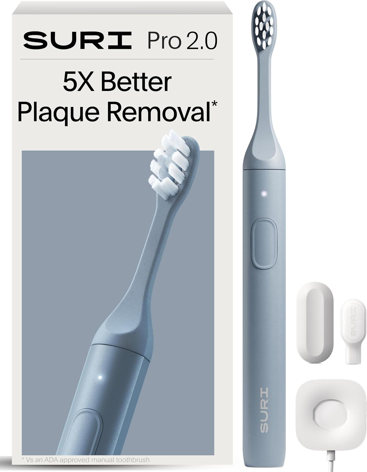 SURI Pro Sonic Electric Toothbrush | Over 4+ Weeks Battery | Pressure Sensor | Aluminium Body | 2-Minute Timer | Plant-Based Head | Blue | Amazon (UK)