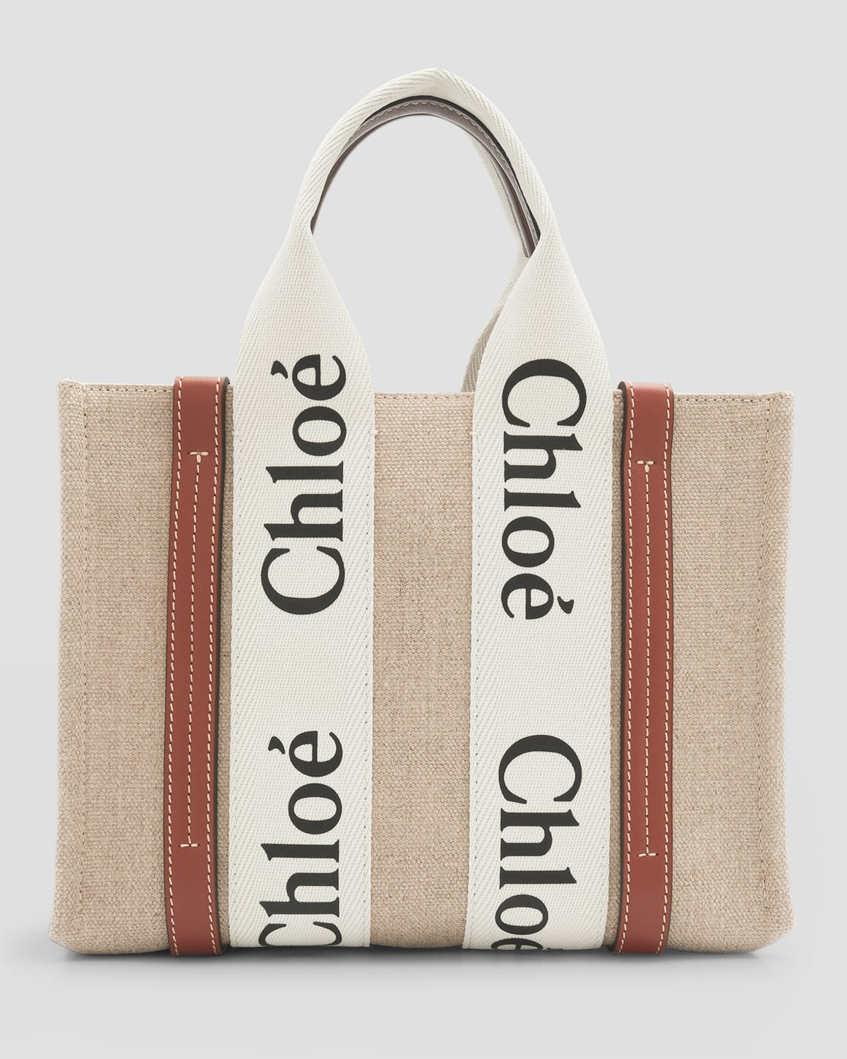 Woody Small Tote Bag in Linen with Crossbody Strap | Neiman Marcus