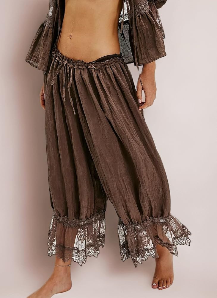 ThiCc Women's Long Bloomer Pants - Lace Trim Victorian Pantaloons Y2K Elastic Waist Maid Ruffle P... | Amazon (UK)