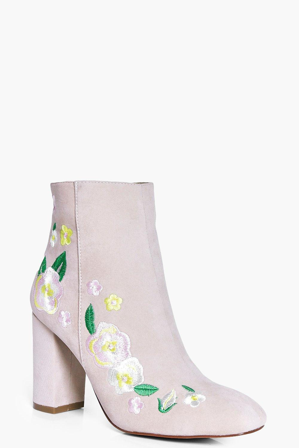 Matilda Embroidered Ankle Boot nude | Boohoo.com (US & CA)