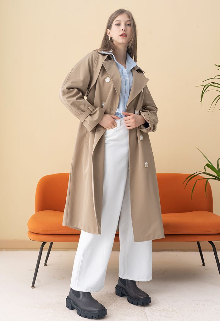 Double-Breasted Belted Trench Coat in Tan | Chicwish