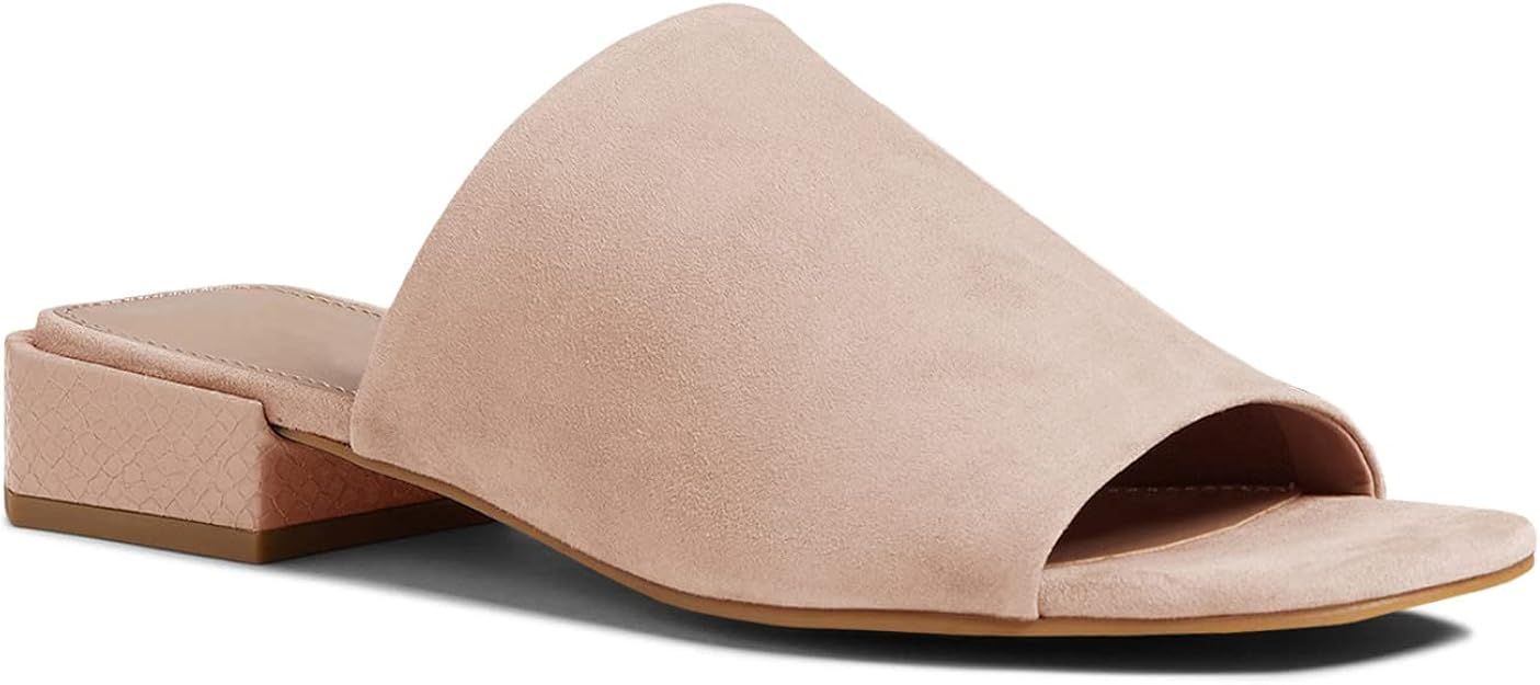 Juliet Holy Womens Block Heel Sandals Slip on Open Toe Low Heel Backless Casual Mule Slides | Amazon (US)