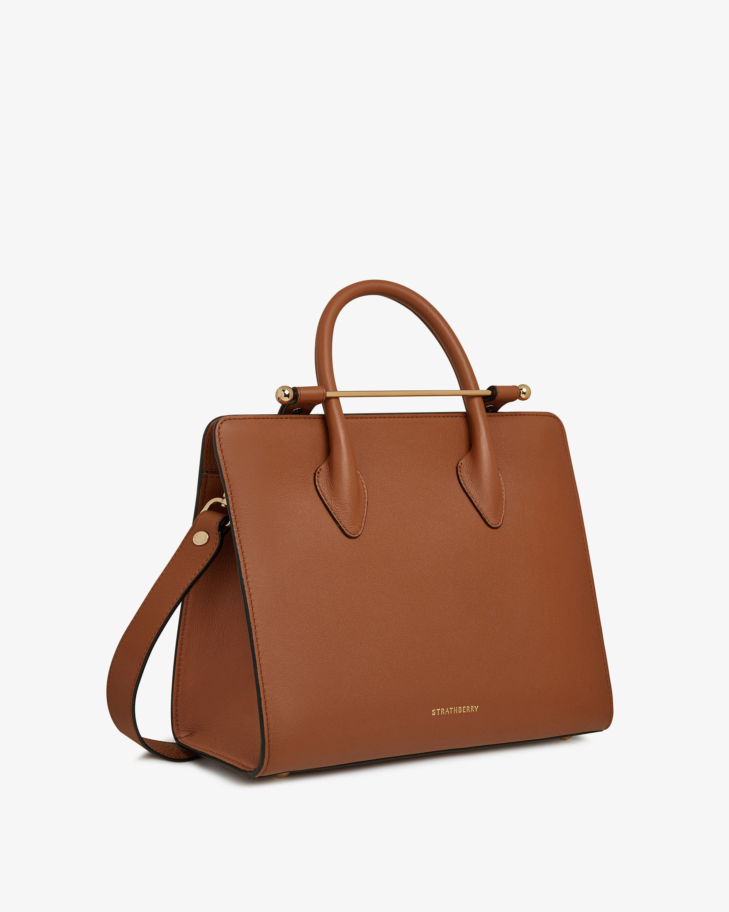 The Strathberry Midi Tote - Top Handle Leather Tote Bag - Tan | Strathberry