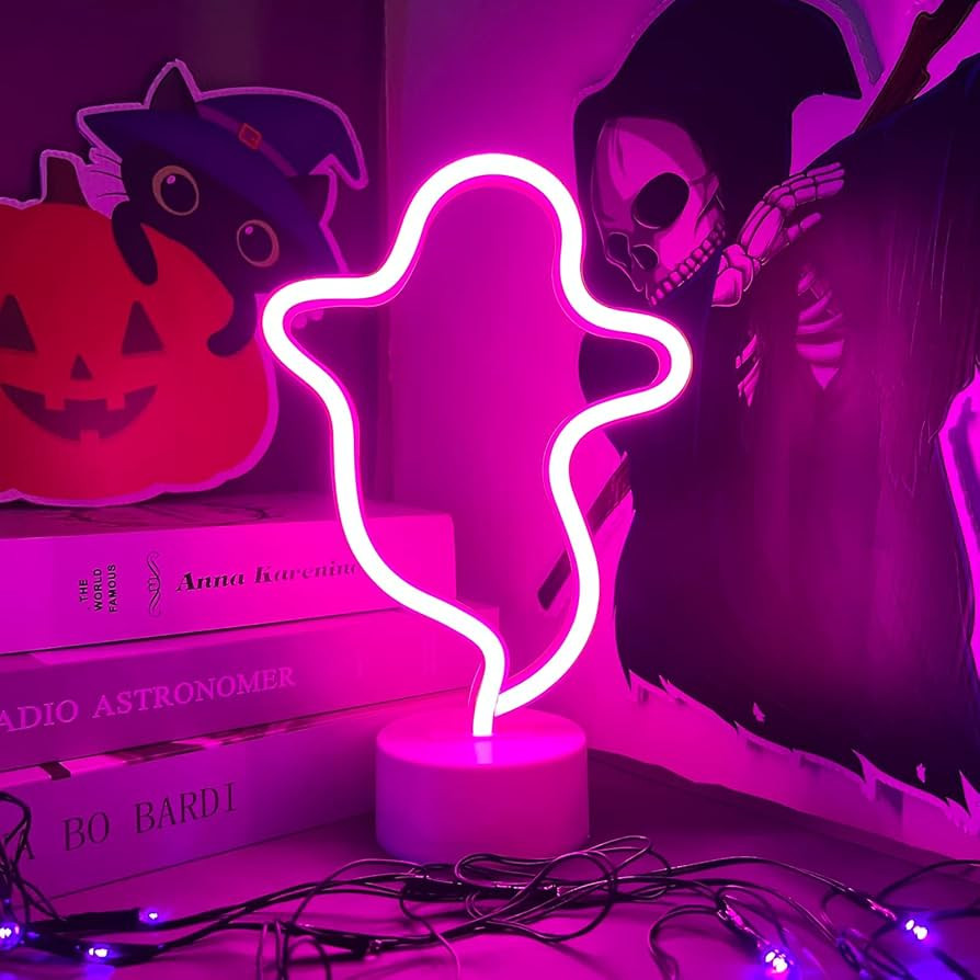 Halloween Decoration Ghost Neon Sign with Base, Halloween LED Ghost Neon Light Sign, Ghost Shape ... | Amazon (US)