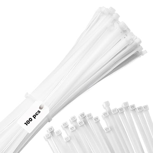 12" White Zip Cable Ties (100 Pack), 40lbs Tensile Strength, Heavy Duty, Self-Locking Premium Nyl... | Amazon (US)