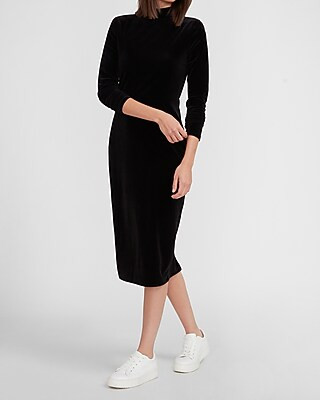 Velvet Mock Neck Midi Dress | Express