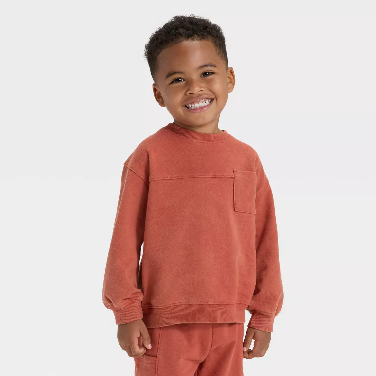 Toddler Boys' Washed French Terry Sweatshirt - Cat & Jack™ Orange 18M | Target