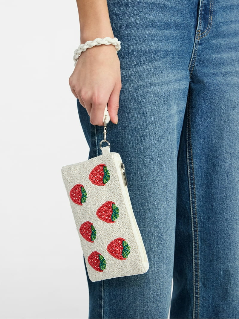 No Boundaries Women's Beaded Wristlet, Beige Strawberry | Walmart (US)