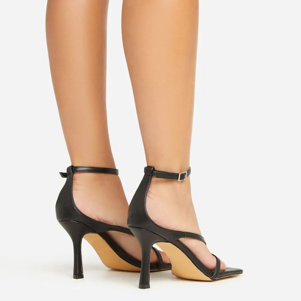 Eve Square Toe Strappy Heel In Black Faux Leather | EGO (UK)