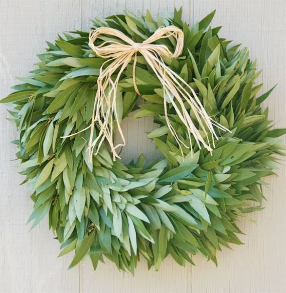 Fresh Bay Leaf Wreath With Raffia Bow | Etsy | Etsy (US)