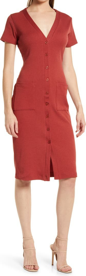 Ribbed Knit Midi Shirtdress | Nordstrom