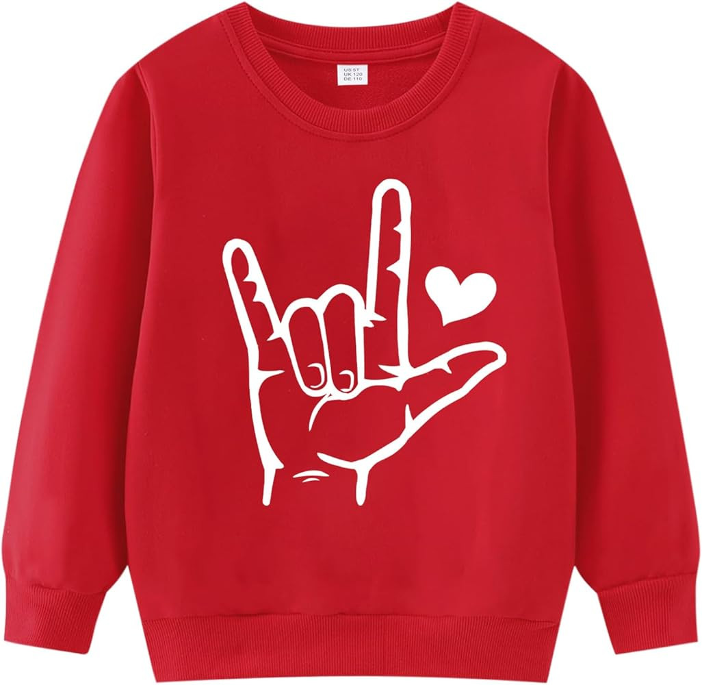 Kids Valentines Day Sweatshirt Toddler Boys Girls I Love You Hand Sign Love Heart Shirt Tops Outf... | Amazon (US)