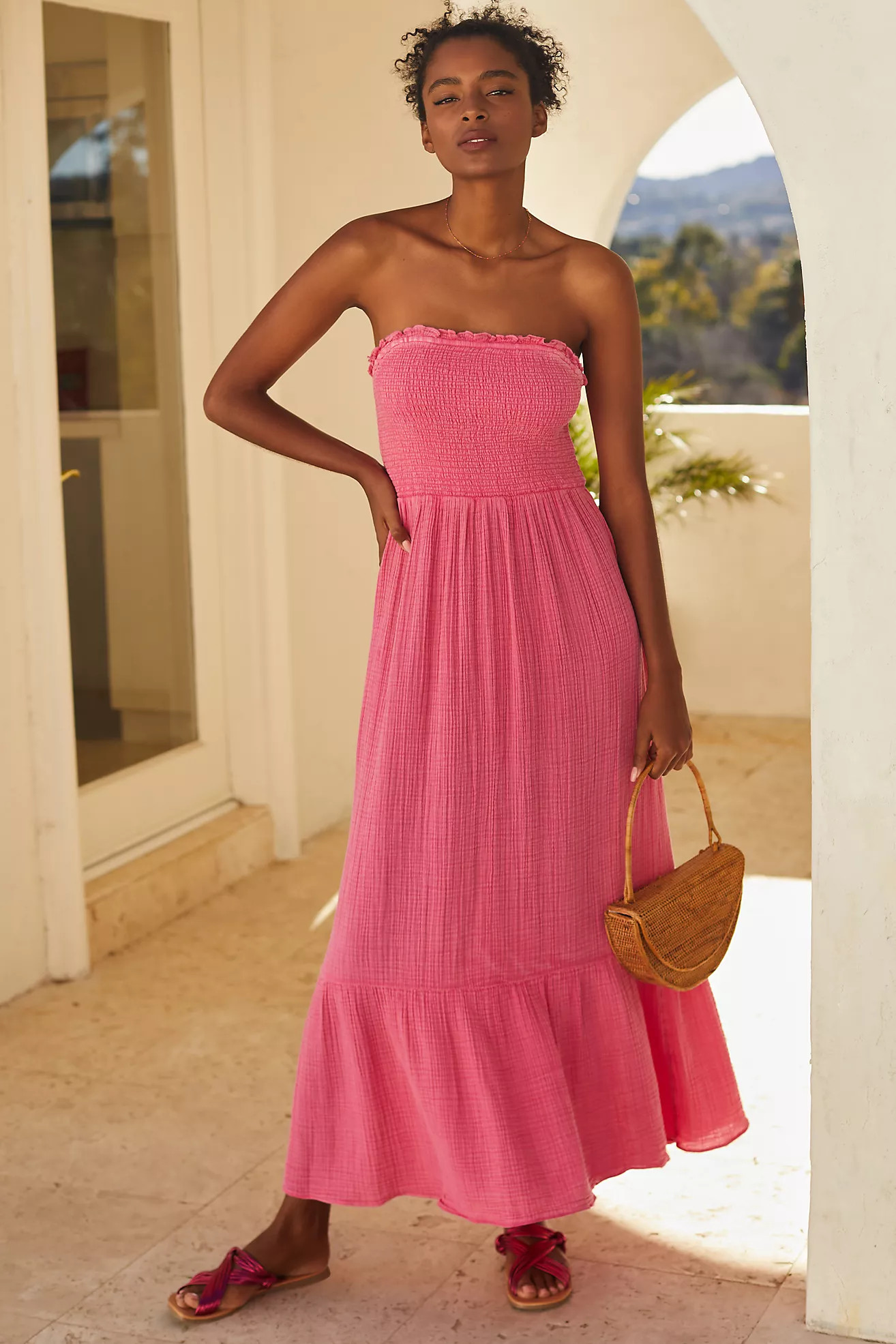 The Marisol Smocked Gauze Maxi Dress | Anthropologie (US)