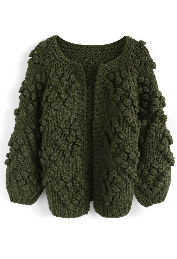 Knit Your Love Cardigan in Army Green | Chicwish