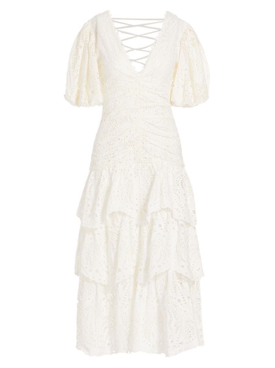 Eyelet Cotton Lace-Up Midi-Dress | Saks Fifth Avenue