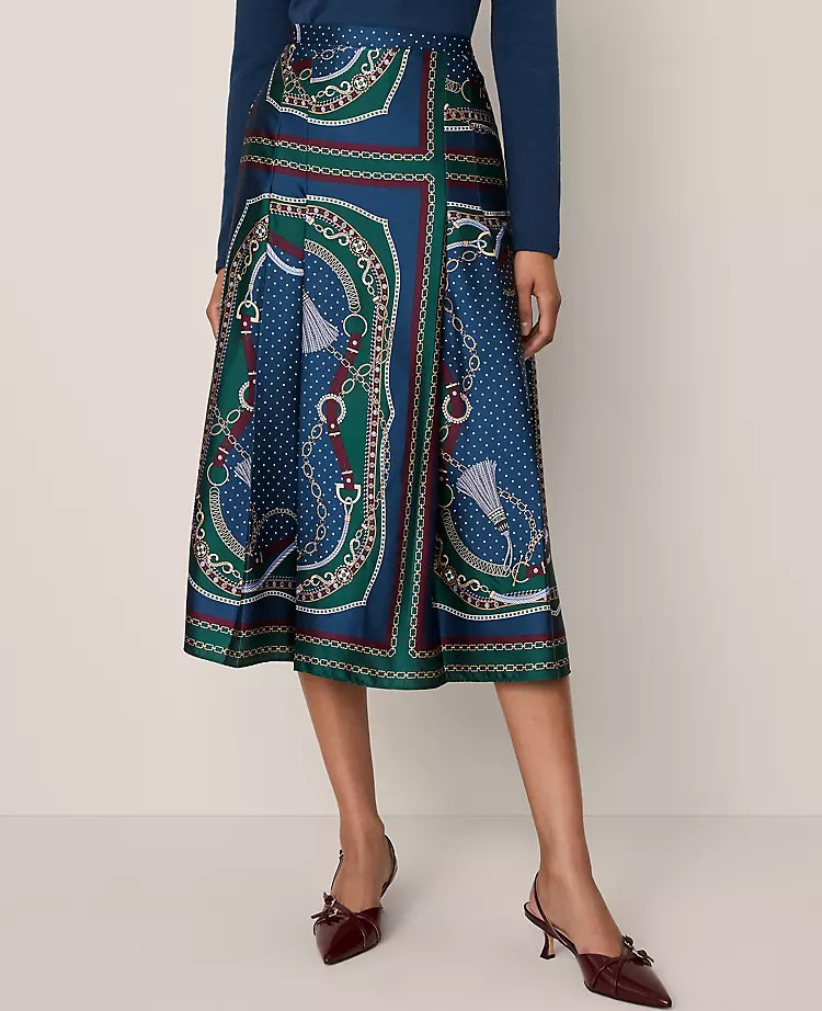 Chain Link Satin Wrap Midi Skirt | Ann Taylor