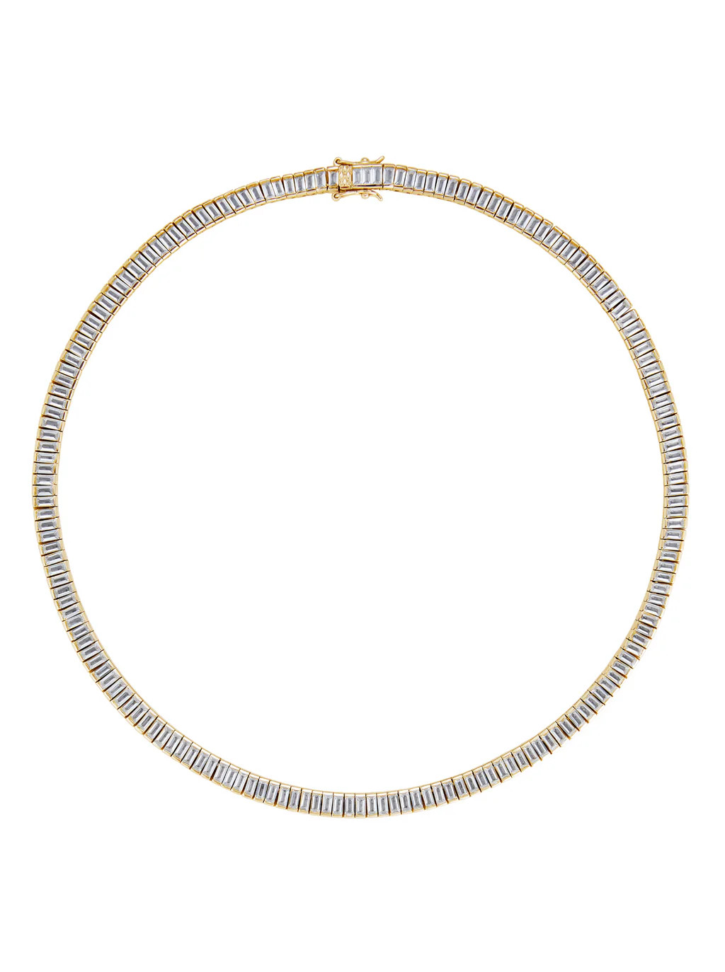PETITE BESSETTE, LAB WHITE SAPPHIRE BAGUETTE SILVER RIVIÈRE NECKLACE | Dorsey