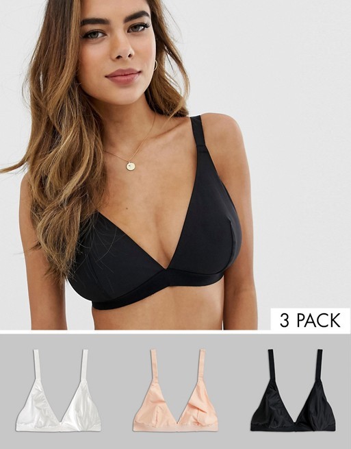 ASOS DESIGN Fuller Bust recycled 3 pack microfibre triangle bra | ASOS (Global)