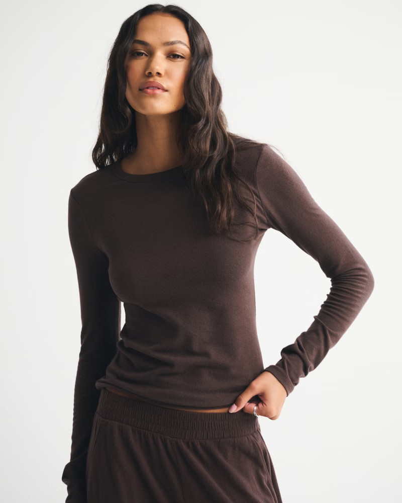 Women's Long-Sleeve Cozy Lounge Knit Tee | Women's Tops | Abercrombie.com | Abercrombie & Fitch (US)