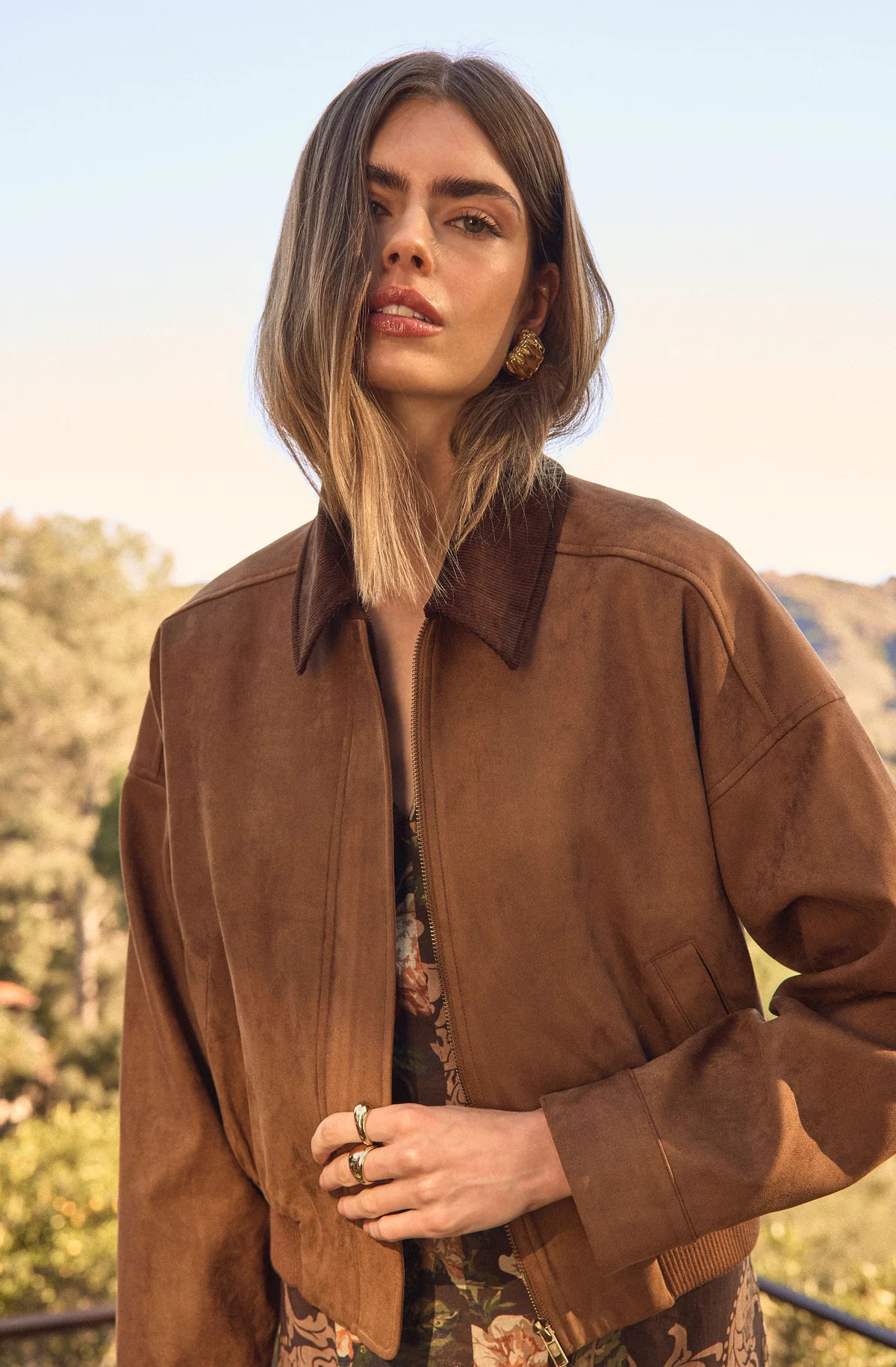 Sorine Faux Suede Bomber Jacket | ASTR The Label (US)