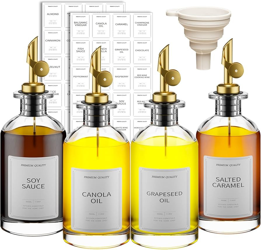 12 oz Glass Olive Oil Dispenser Bottle For Kitchen,Oil And Vinegar Dispenser Set Of 4, Coffee Syr... | Amazon (US)