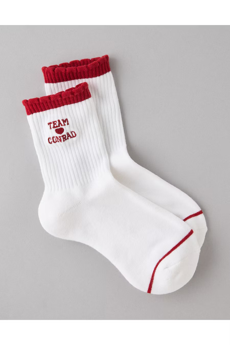 AE x The Summer I Turned Pretty Ruffle Cropped Crew Socks Women's Cherry One Size | American Eagle Outfitters (US & CA)