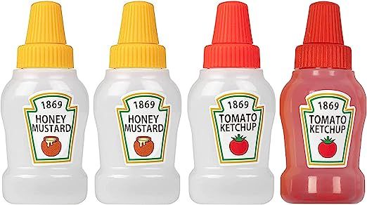 RONRONS 4 Pieces Mini Ketchup Bottles, 25ml Refillable Salad Dressing Tomato Ketchup Mayo Syrup S... | Amazon (US)