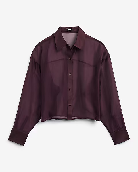 Sheer Crepe Cropped Boyfriend Shirt | Express
